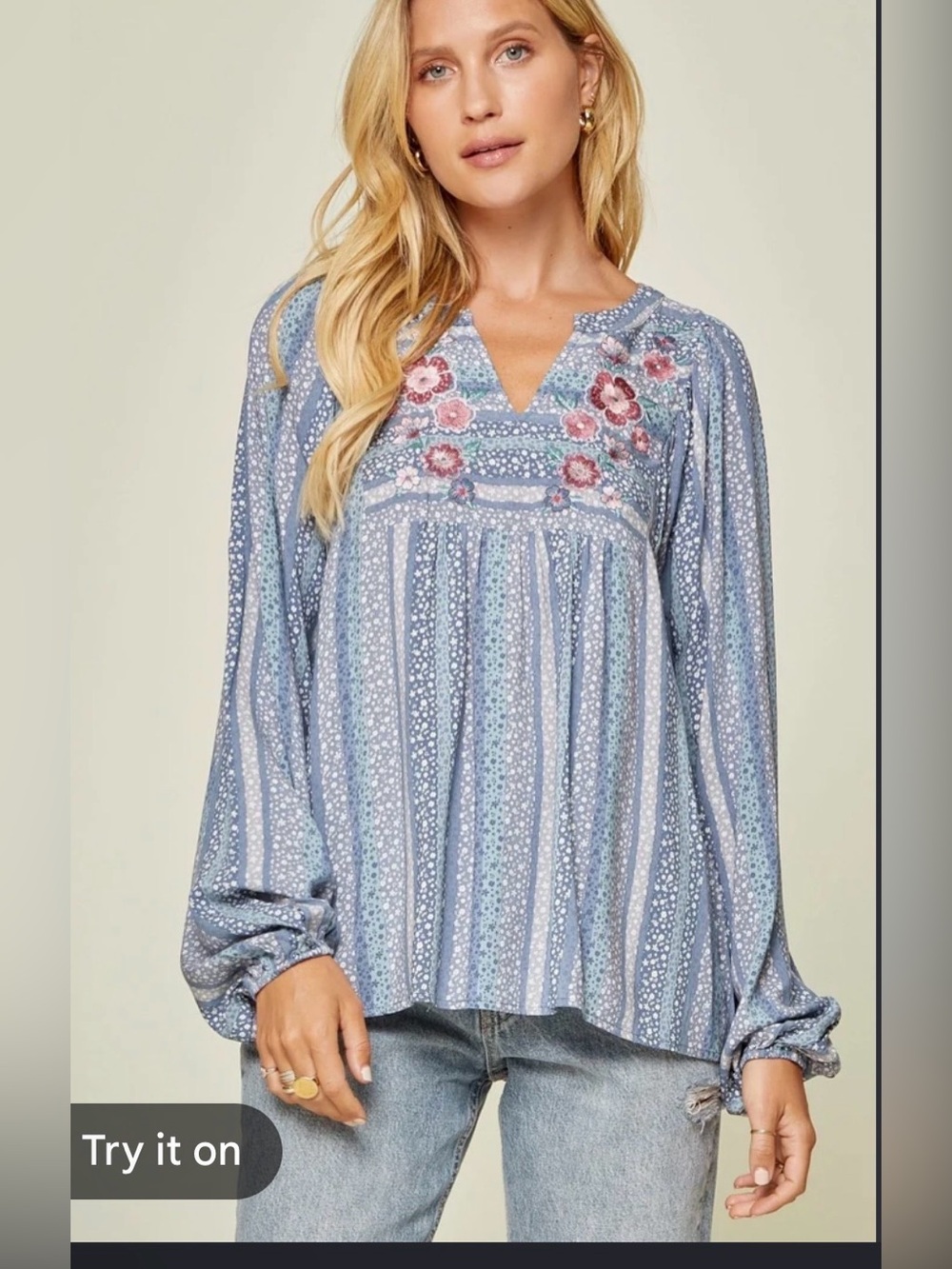 Andree by Unit Floral Embroidered Babydoll Top size large